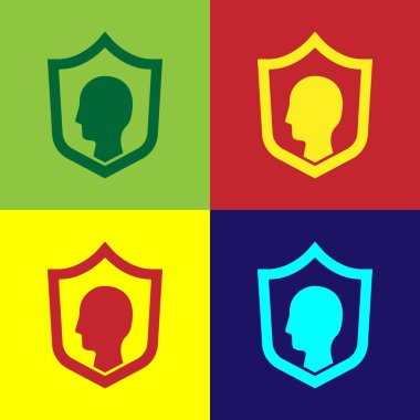 Renkli arka planda kalkan simgesi olan Pop Sanat Hayatı Sigortası. Güvenlik, güvenlik, koruma, konsept koruma. Vektör..