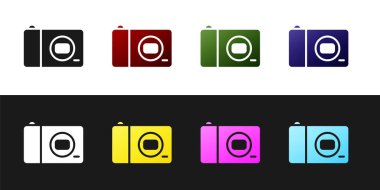 Fotoğraf makinesi simgesini siyah beyaz arkaplanda izole et. Fotoğraf makinesi simgesi. Vektör.