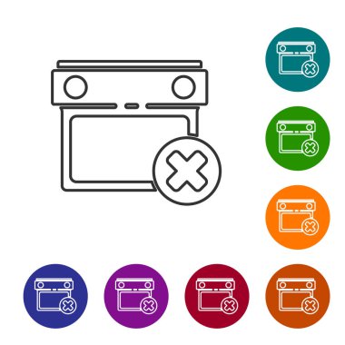 Siyah çizgi takvim tarihi silme simgesi beyaz arkaplanda izole edildi. Olay hatırlatma sembolü. Simgeleri renk daire düğmelerine ayarla. Vektör.