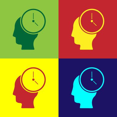 Pop Art Zaman Yönetimi simgesi renk arkaplanında izole edildi. Saat ve vites tabelası. Üretkenlik sembolü. Vektör.