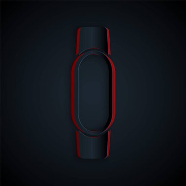 Kağıt kesiği Smartwatch simgesi siyah arkaplanda izole edildi. Kağıt sanatı tarzı. Vektör.