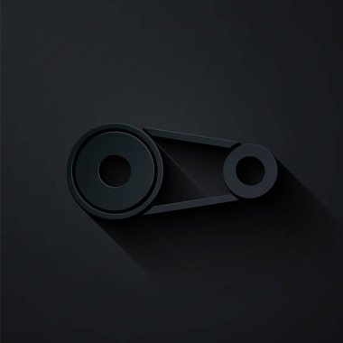 Kağıt kesiği Zamanlama Kemerleri simgesi siyah arkaplanda izole edildi. Kağıt sanatı tarzı. Vektör.