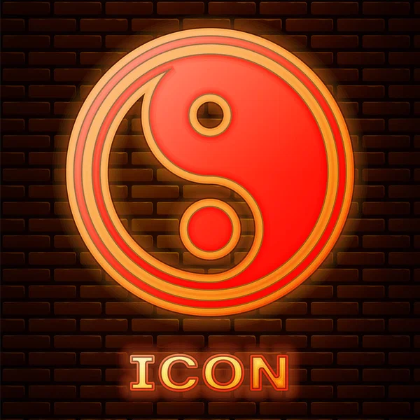 Brillante Neón Yin Yang Símbolo Armonía Equilibrio Icono Aislado Fondo — Vector de stock