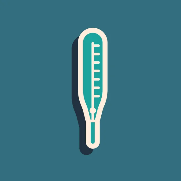 Groene Medische Thermometer Voor Medisch Onderzoek Pictogram Geïsoleerd Groene Achtergrond — Stockvector