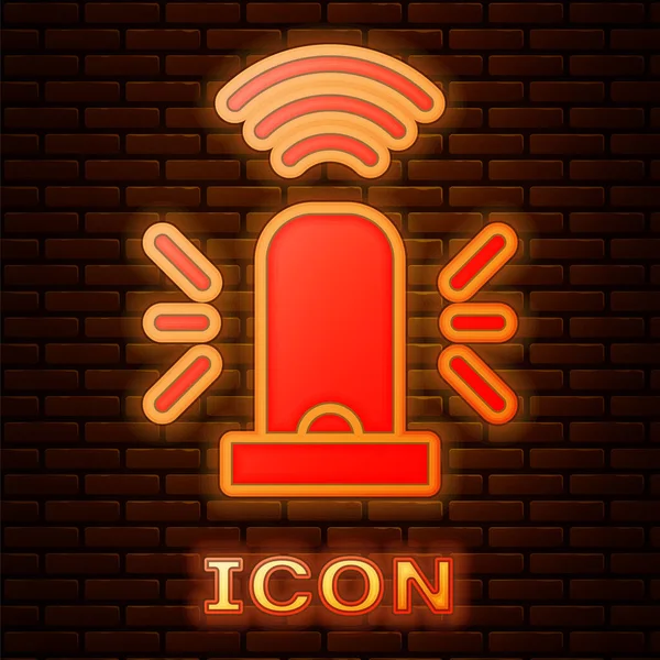 Glowing Neon Smart Flasher Siren System Icon Isolated Brick Wall — Stock Vector