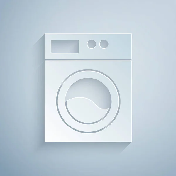 Corte Papel Icono Lavadora Aislado Sobre Fondo Gris Icono Lavadora — Vector de stock