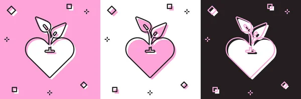 Set Icono Corazón Aislado Sobre Fondo Rosa Blanco Negro Primeros — Vector de stock