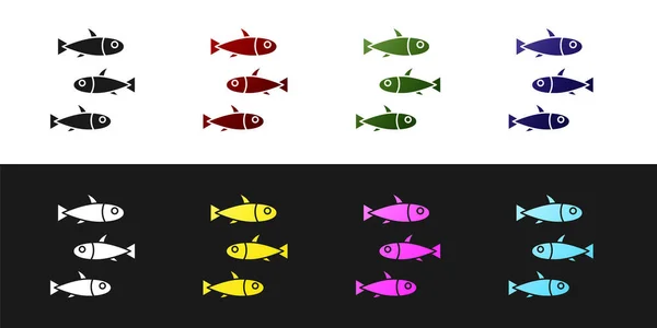 Setzen Sie Das Fisch Symbol Isoliert Auf Schwarzem Und Weißem — Stockvektor