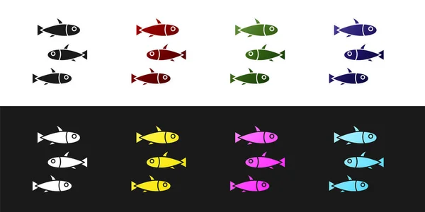 Conjunto Peces Icono Aislado Sobre Fondo Blanco Negro Vector — Vector de stock