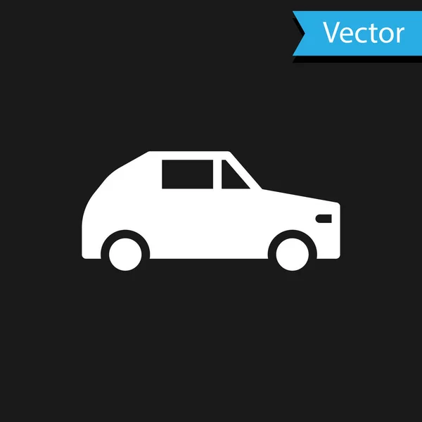 Weißes Auto Symbol Isoliert Auf Schwarzem Hintergrund Vektor — Stockvektor
