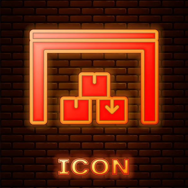 Leuchtende Neon Warehouse Symbol Isoliert Auf Backsteinwand Hintergrund Vektor — Stockvektor