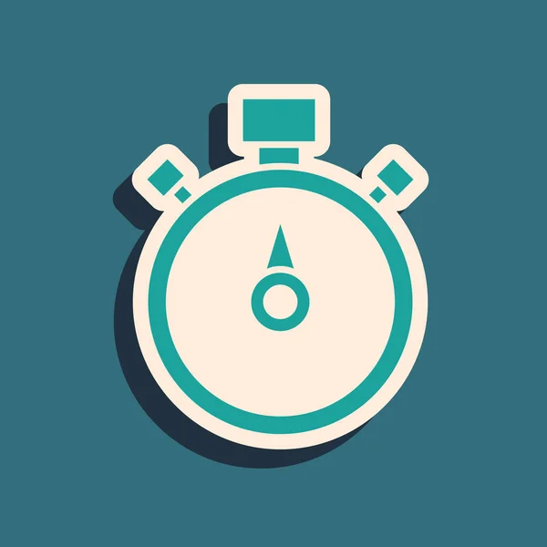 Ikona Green Stopwatch Odizolowana Zielonym Tle Znak Czasowy Znak Chronometryczny — Wektor stockowy