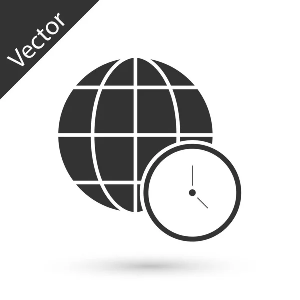 Значок Времени Grey World Изолирован Белом Фоне Часы Глобус Вектор — стоковый вектор