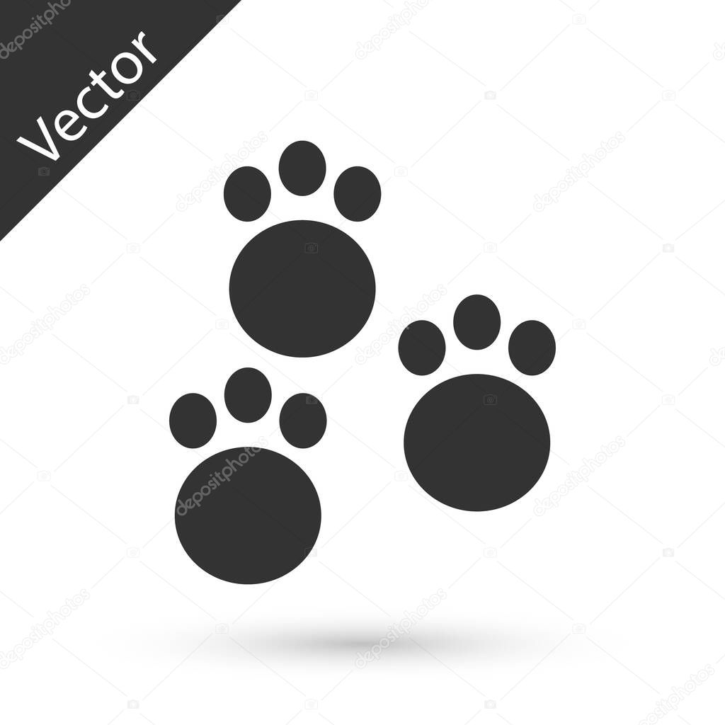 Grey Paw print icon isolated on white background. Dog or cat paw print. Animal track.  Vector.
