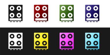 Gaz sobası simgesini siyah beyaz arkaplanda izole et. Mutfak tabelaları. Dört daire ocağı olan bir hob. Vektör.