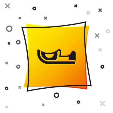 Beyaz arka planda izole edilmiş siyah geleneksel Hint ayakkabı ikonu. Sarı kare düğme. Vektör.