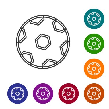 Siyah çizgi futbol ikonu beyaz arka planda izole edildi. Futbol topu. Spor malzemeleri. Simgeleri renk daire düğmelerine ayarla. Vektör.