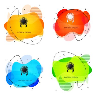 Siyah Ses Jack simgesi beyaz arkaplanda izole edildi. Bağlantı ses ekipmanları için ses kablosu. Fiş kablosu. Müzik aleti. Sıvı şekilli soyut pankart. Vektör.