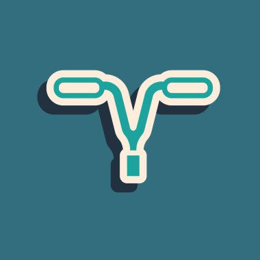 Yeşil bisiklet gidon simgesi yeşil arkaplanda izole edildi. Uzun gölge tarzı. Vektör.