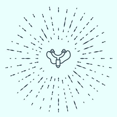 Siyah çizgi sapan simgesi gri arkaplanda izole edildi. Soyut çember rastgele noktalar. Vektör.