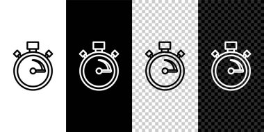 Stopwatch simgesini siyah ve beyaz arkaplanda izole et. Zaman göstergesi. Kronometre işareti. Vektör.
