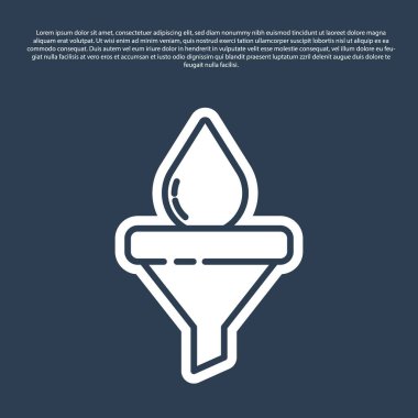Mavi çizgi huni veya filtre ve motor yağı damlası ikonu mavi arkaplanda izole edildi. Vektör.