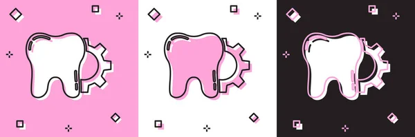 Set Icono Procedimiento Tratamiento Dental Aislado Sobre Fondo Rosa Blanco — Archivo Imágenes Vectoriales