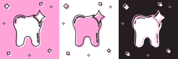 Set Tooth Whitening Concept Icon Isolated Pink White Black Background — Stock Vector