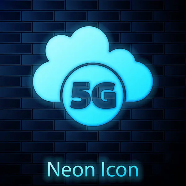 Parlayan Neon Bulutu Yeni Kablosuz Internet Kablosuz Bağlantı Simgesi Tuğla — Stok Vektör