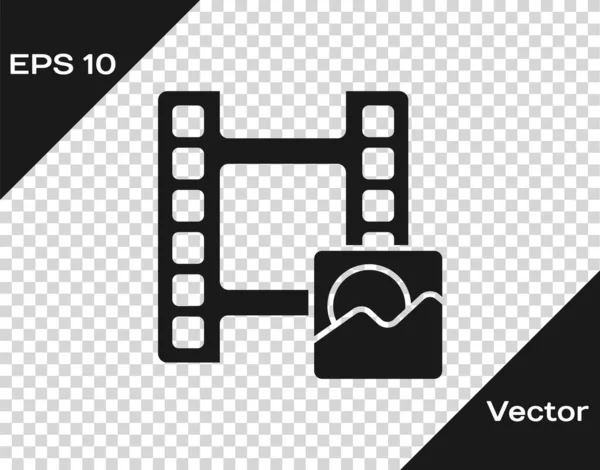 Black Play Video Symbol Isoliert Auf Transparentem Hintergrund Filmstreifenschild Vektor — Stockvektor