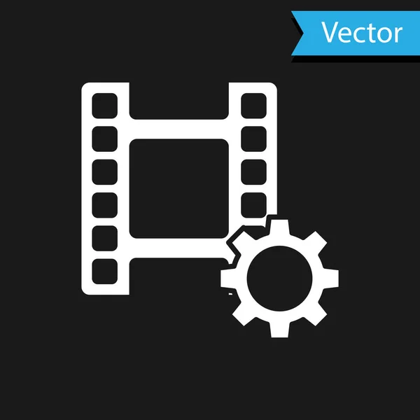 White Play Video Symbol Isoliert Auf Schwarzem Hintergrund Filmstreifenschild Vektor — Stockvektor