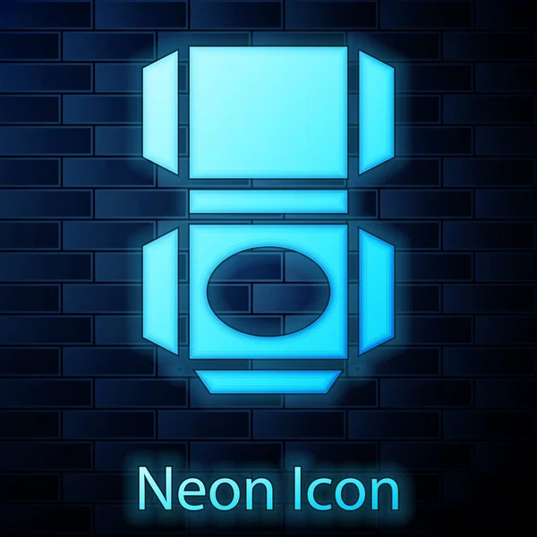 Leuchtende Neon Kartonschachtel Symbol Isoliert Auf Backsteinwand Hintergrund Box Paket — Stockvektor