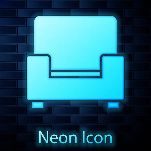 Glowing Neon Armchair Icon Isolated Brick Wall Background Vector — Stock Vector