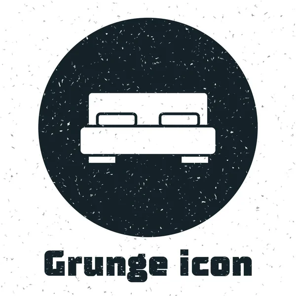 Grunge Cama Grande Para Dos Una Persona Icono Aislado Sobre — Vector de stock