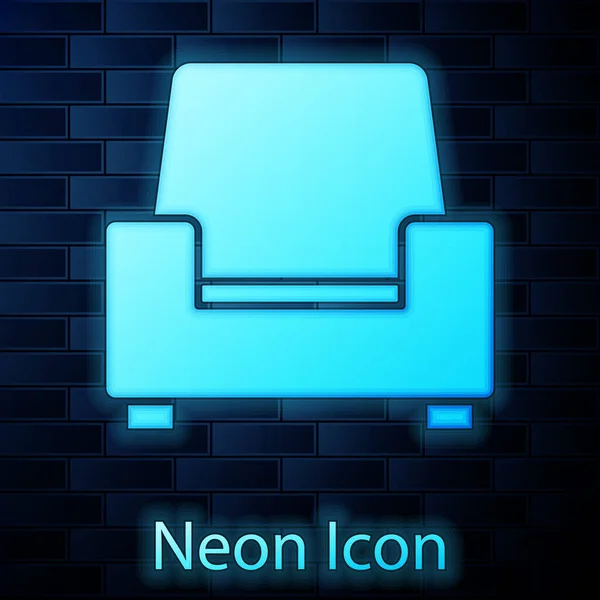 Leuchtende Neon Sessel Ikone Isoliert Auf Backsteinwand Hintergrund Vektor — Stockvektor