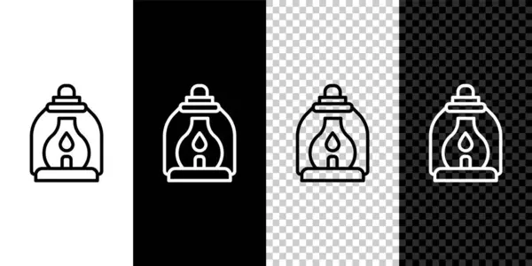 Establecer Línea Camping Linterna Icono Aislado Sobre Fondo Blanco Negro — Archivo Imágenes Vectoriales