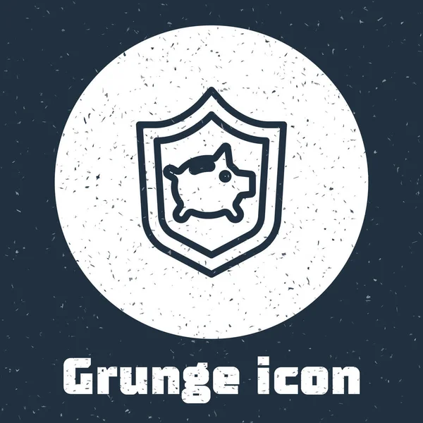 Línea Grunge Hucha Con Icono Escudo Aislado Sobre Fondo Gris — Vector de stock