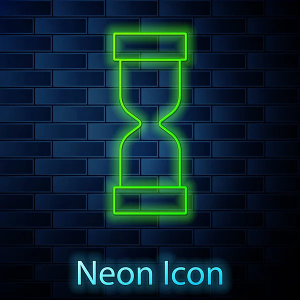 Línea Neón Brillante Reloj Arena Antiguo Con Icono Arena Que — Vector de stock