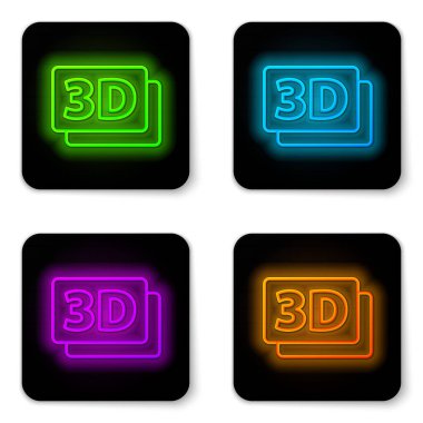 Parlayan neon hattı 3D kelime simgesi beyaz arkaplanda izole edildi. Siyah kare düğme. Vektör.