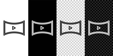 Satır Çevrimiçi oyun video simgesi siyah ve beyaz arkaplanda izole edildi. Oyun işaretli film şeridi. Vektör.
