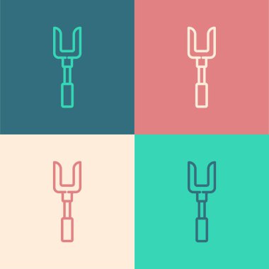 Pop sanat çizgisi barbekü çatalı simgesi renk arkaplanında izole edildi. Mangal çatalı tabelası. Barbekü ve ızgara aleti. Vektör.