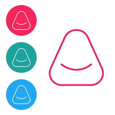 Kırmızı çizgi Pouf simgesi beyaz arkaplanda izole edildi. Yumuşak sandalye. Koltuk için çanta. Rahat mobilya koltuğu. Simgeleri daire düğmelerine ayır. Vektör.