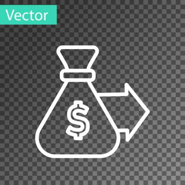 Beyaz çizgi Para Çantası simgesi şeffaf arkaplanda izole edildi. Dolar ya da USD sembolü. Nakit bankacılık tabelası. Vektör.
