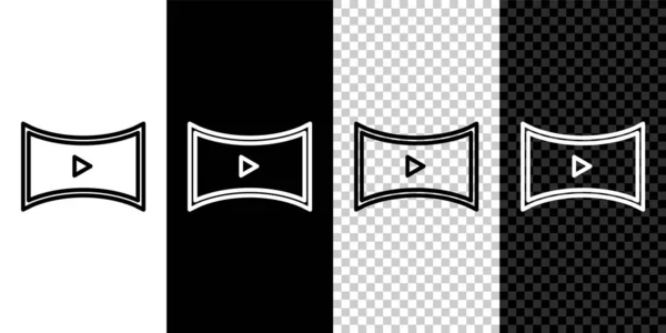 设定线在线播放视频图标孤立的黑白背景 带有播放标志的电影胶片 — 图库矢量图片