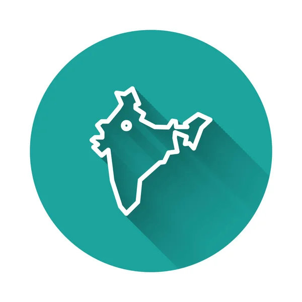 Fehér Vonal India Térkép Ikon Elszigetelt Hosszú Árnyék Zöld Kör — Stock Vector