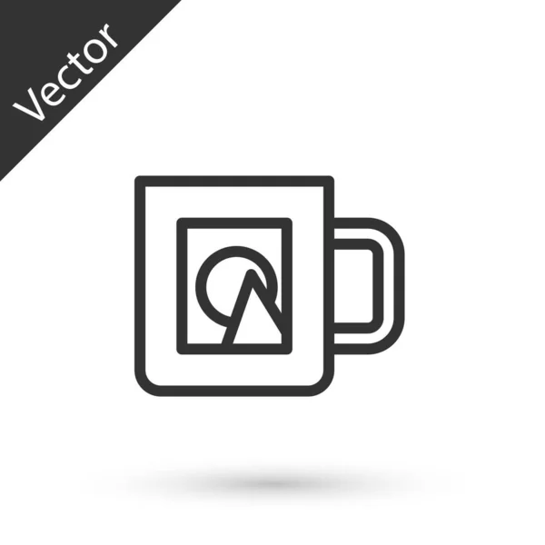 Línea Gris Icono Taza Café Aislado Sobre Fondo Blanco Quita — Vector de stock