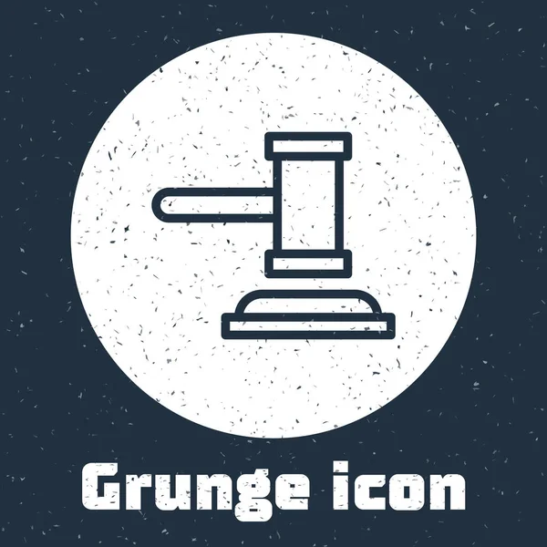 Grunge Linha Juiz Martelo Ícone Isolado Fundo Cinza Gavel Para — Vetor de Stock