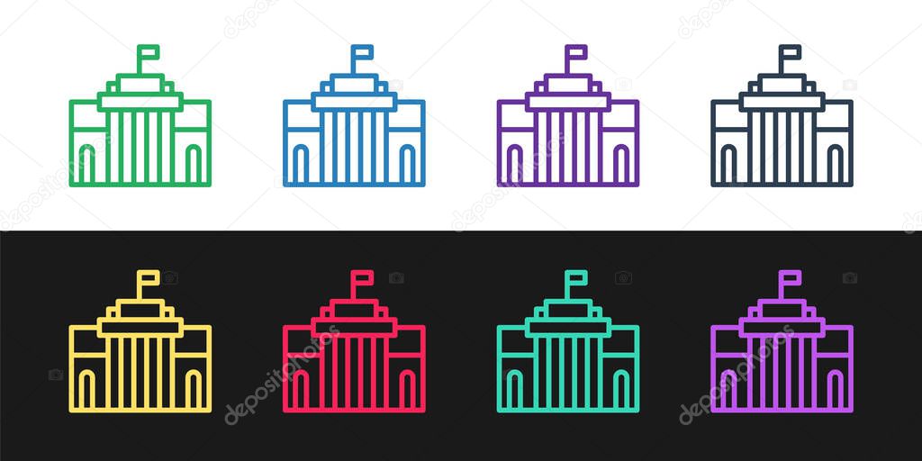 Set line Prado museum icon isolated on black and white background. Madrid, Spain.  Vector.