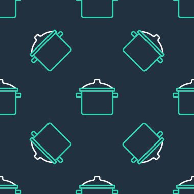 Çizgi Pişirme ikonu siyah arkaplanda izole edilmiş kusursuz desen. Haşlama ya da güveç besin sembolü. Vektör