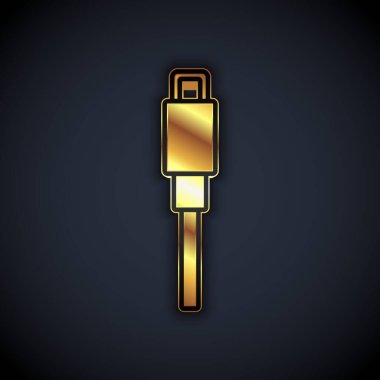 Altın USB kablo ikonu siyah arkaplanda izole edildi. PC ve mobil cihazlar için bağlantı ve soketler. Vektör